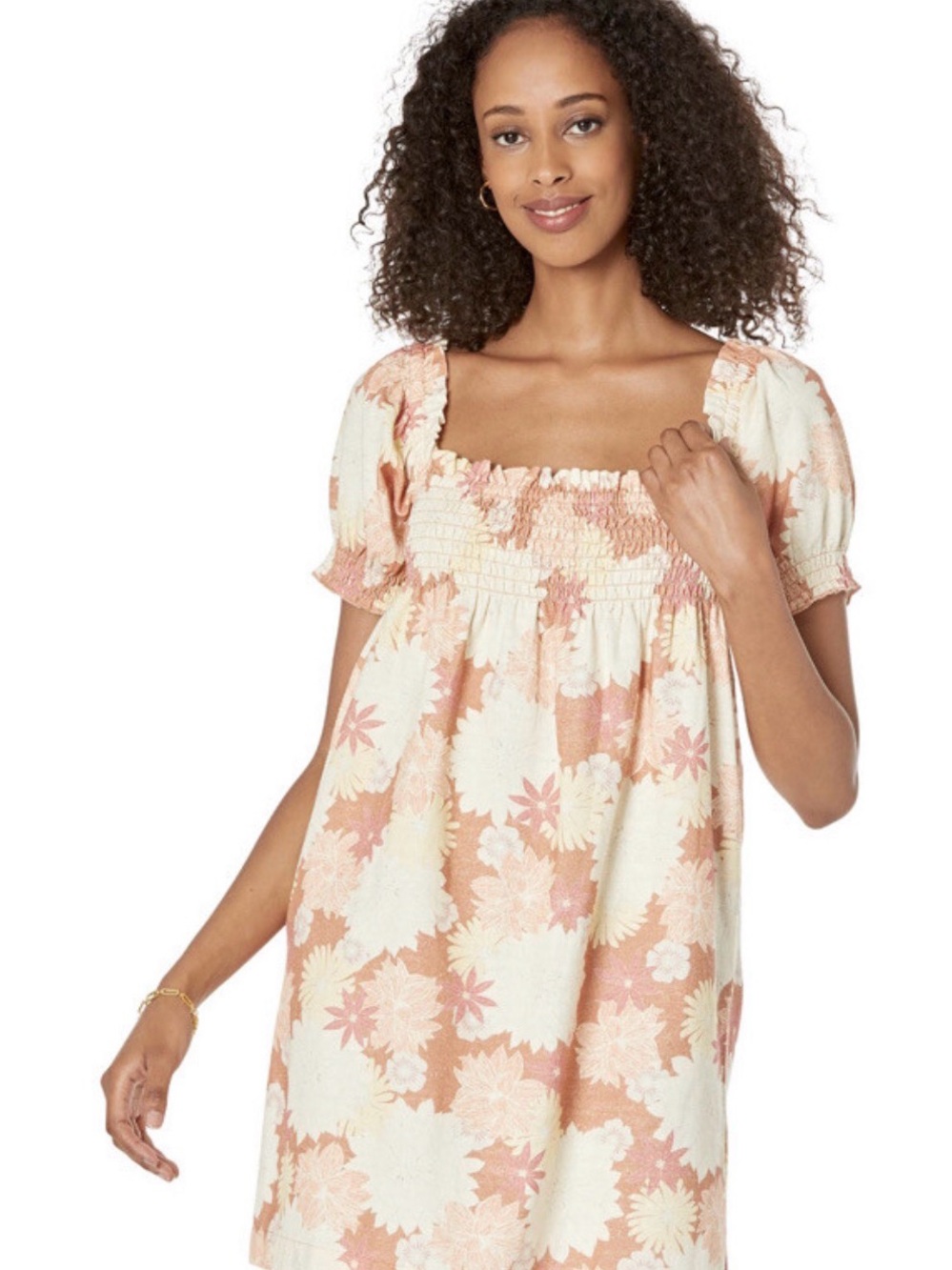 Faherty Ramona Dress Cream and Peach Floral Mini Dress